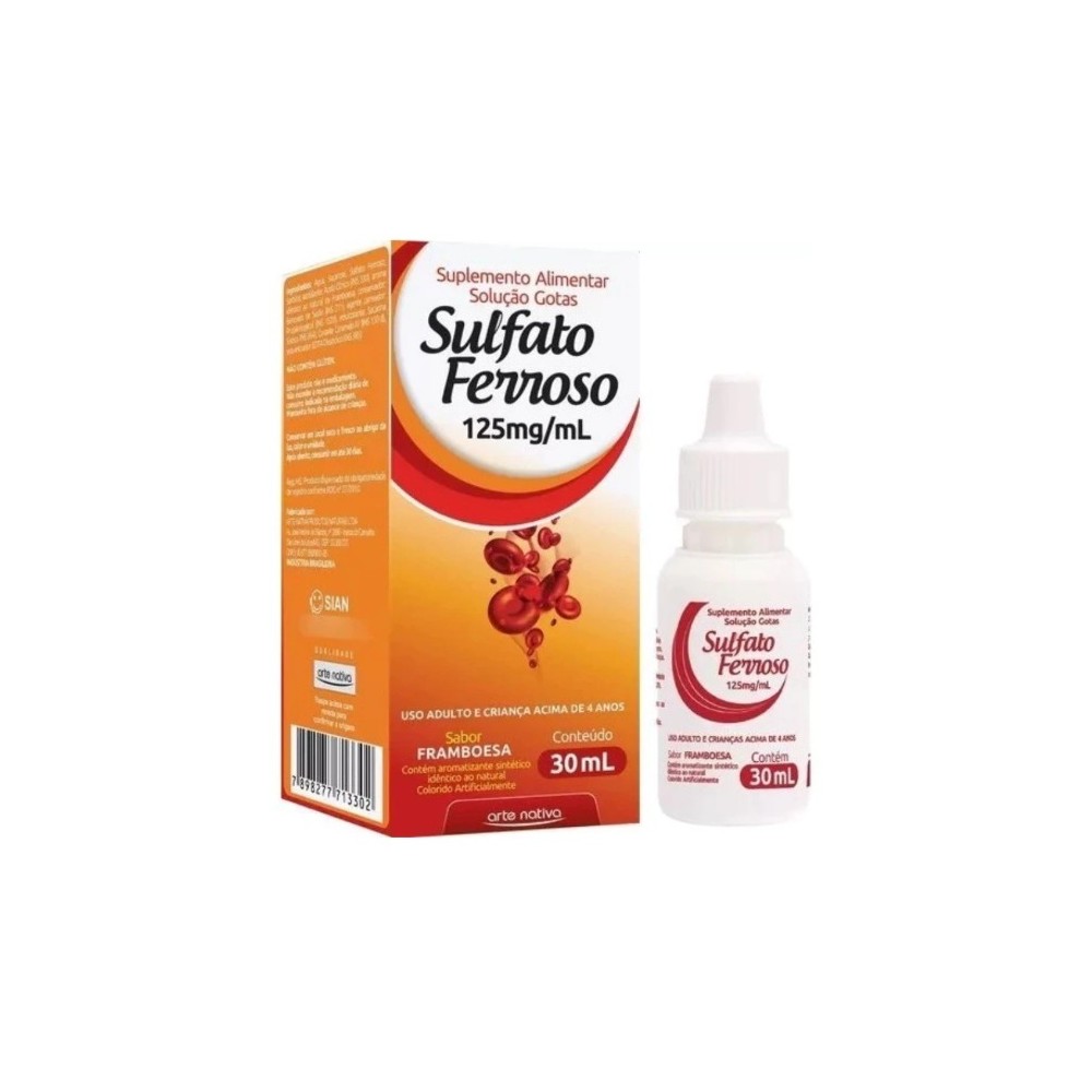 Sulfato Ferroso em Gotas Anemia e Deficiencia de Ferro NtV 125mg 30ml Sabor Framboesa