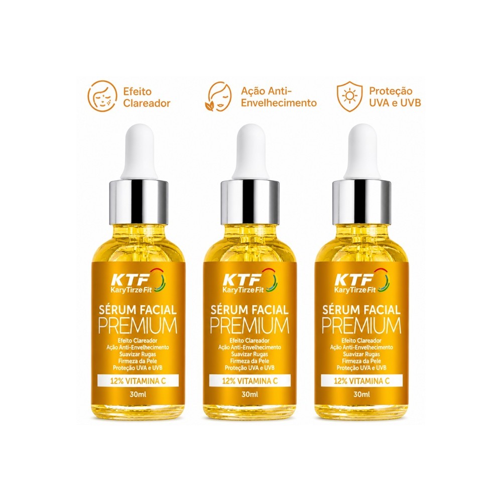 Kit 3x Serum Facial Firmador com Vitamina C Anti-Rugas e Anti-UVA/UVB