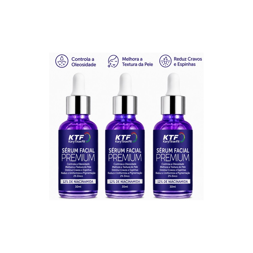 Kit 3x Serum Facial Niacinamida Trata Acne Cravos e Pele Oleosa