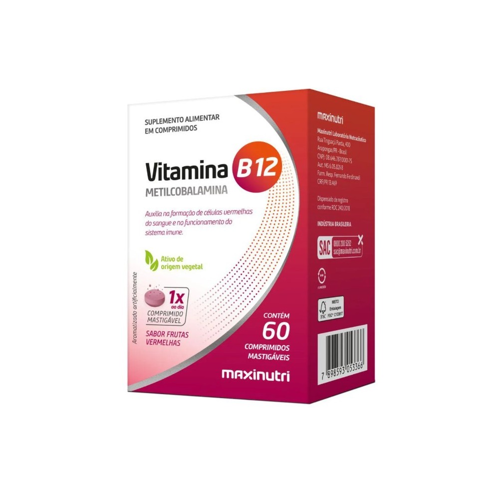 Vitamina B12 Metilcobalamina MaxxNutri 60 caps Metabolismo e Homocisteina