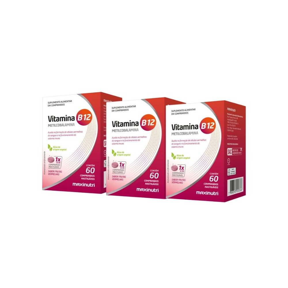 Combo 3x Vitamina B12 Metilcobalamina MaxxNutri 60 caps Metabolismo e Homocisteina