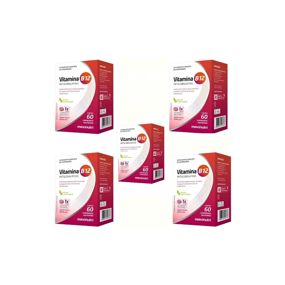 Combo 5x Vitamina B12 Metilcobalamina MaxxNutri 60 caps Metabolismo e Homocisteina