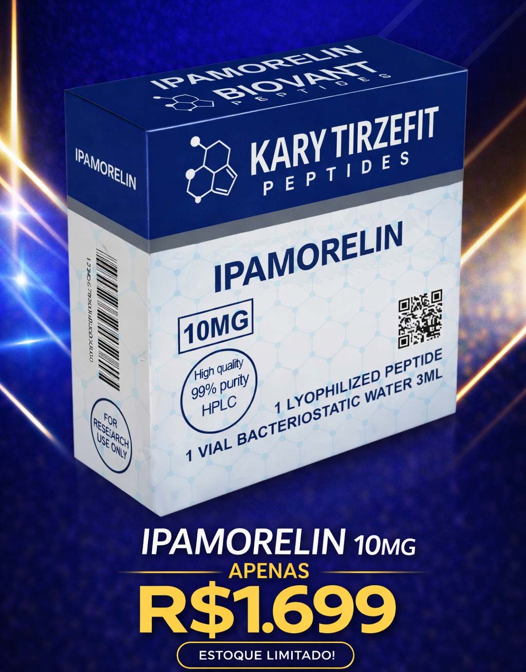 Peptideo Ipamorelin Massa Muscular Recuperação Redução de Gordura 10mg BioAvt