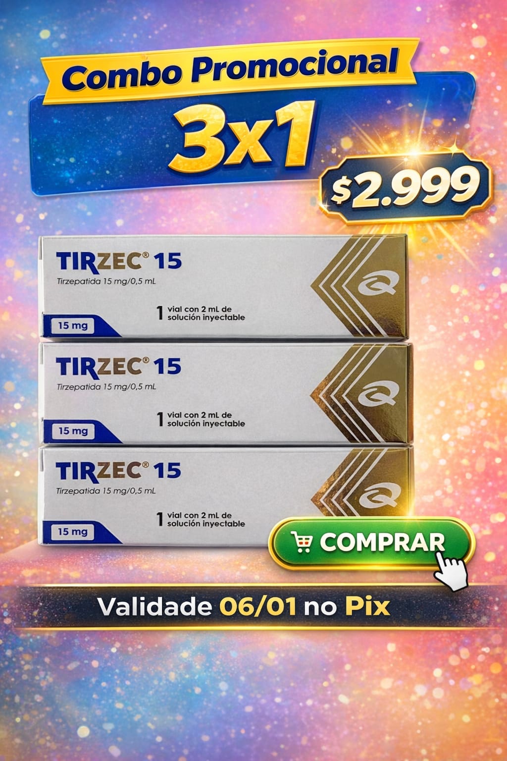 Combo 3x1 Tirzepatida Quinfa 15mg Solucao Injetavel MD (Importada)