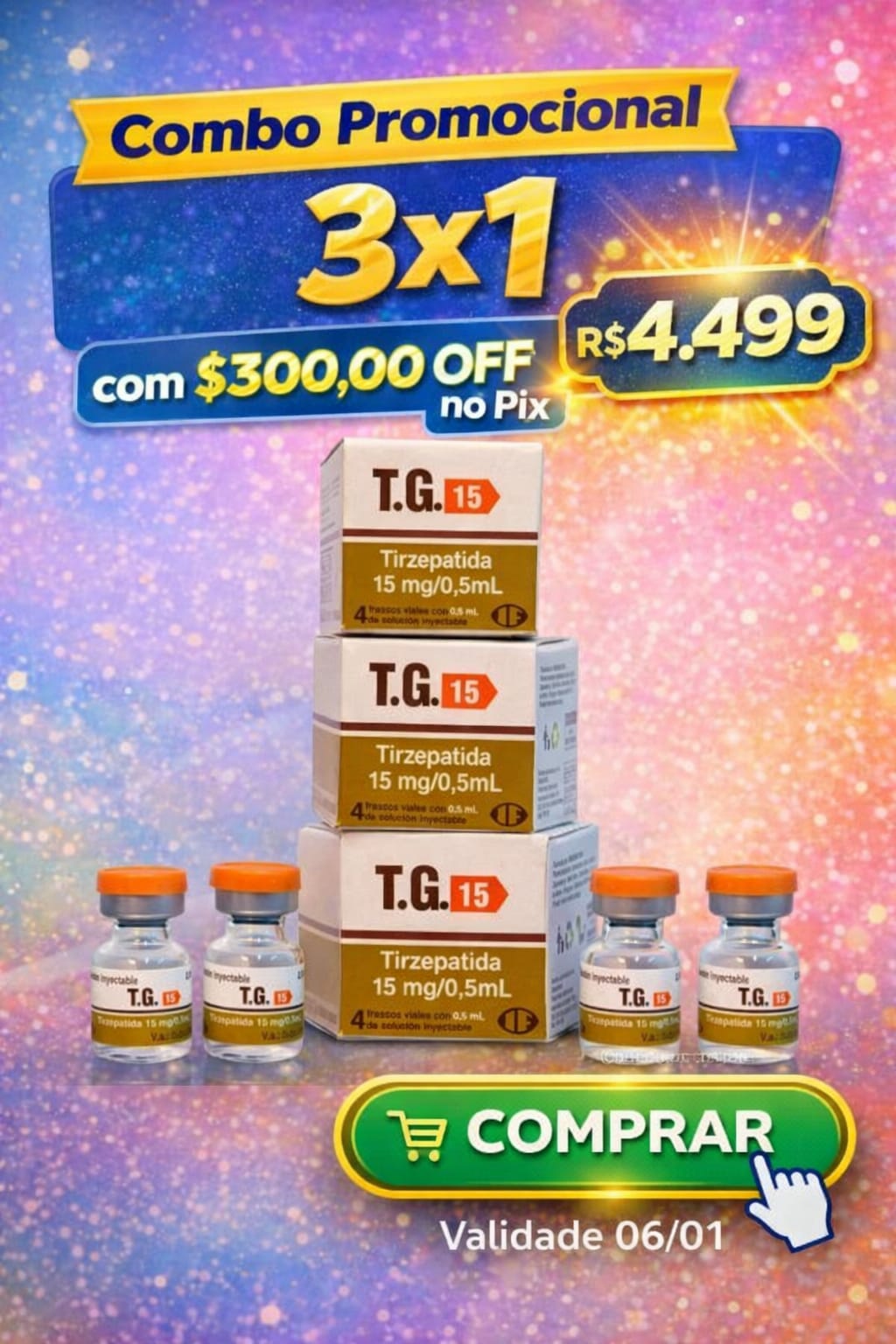 Combo 3x T.G Tirzepatida Indufar 15mg Solucao Injetavel (Importada)
