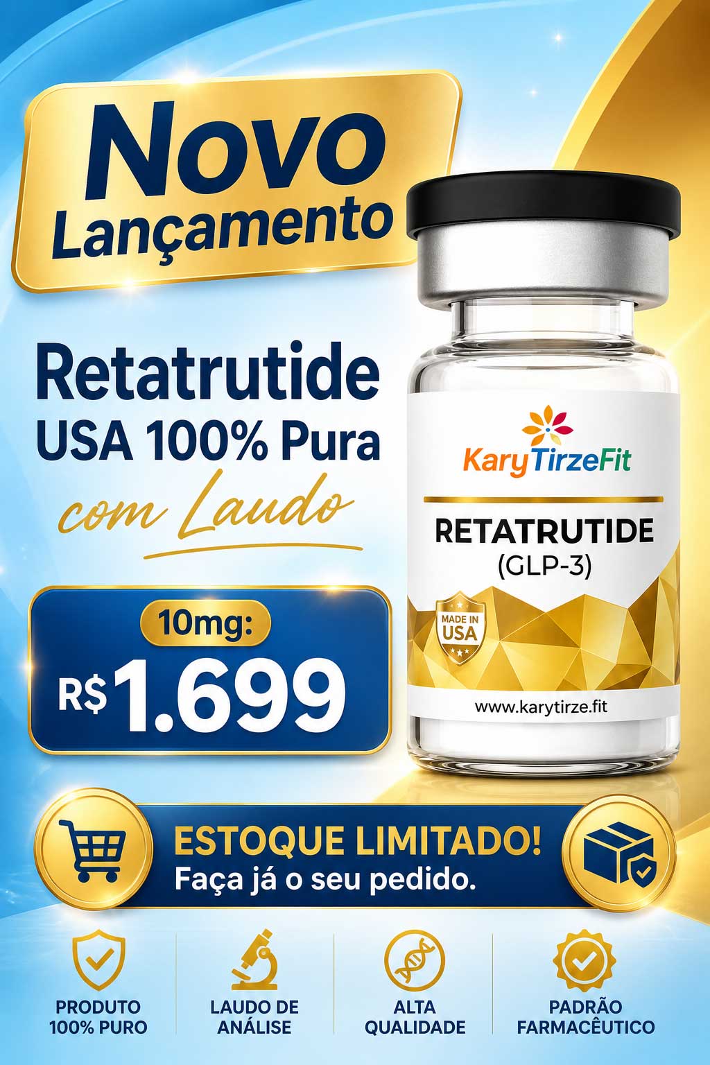Retatrutide 10mg Solucao Injetavel (Importada Retatrutida) GLP 3 Pure