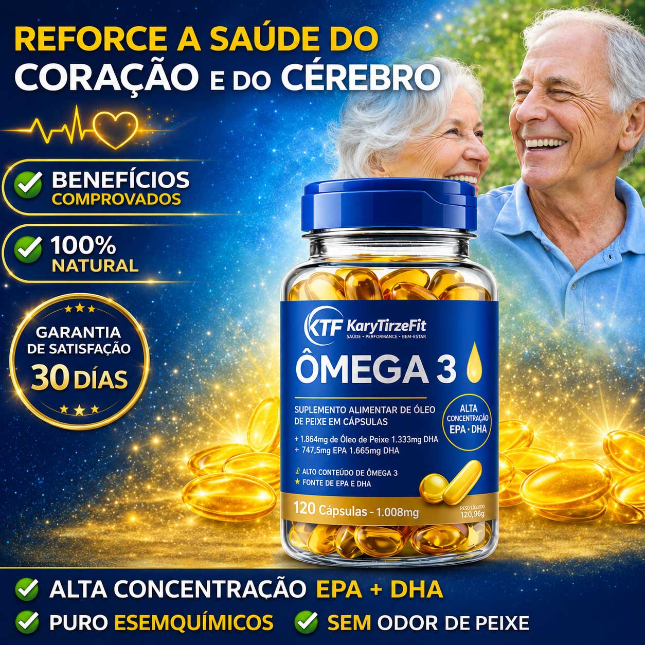 Omega 3 Tripla Fonte DHA 720mg EPA 1200mg Reduzir Triglicerídeos Capsulas