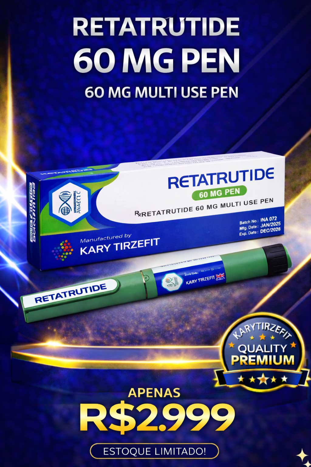 Retatrutide 60mg Solucao Injetavel (Importada Retatrutida) GLP 3 Caneta MD