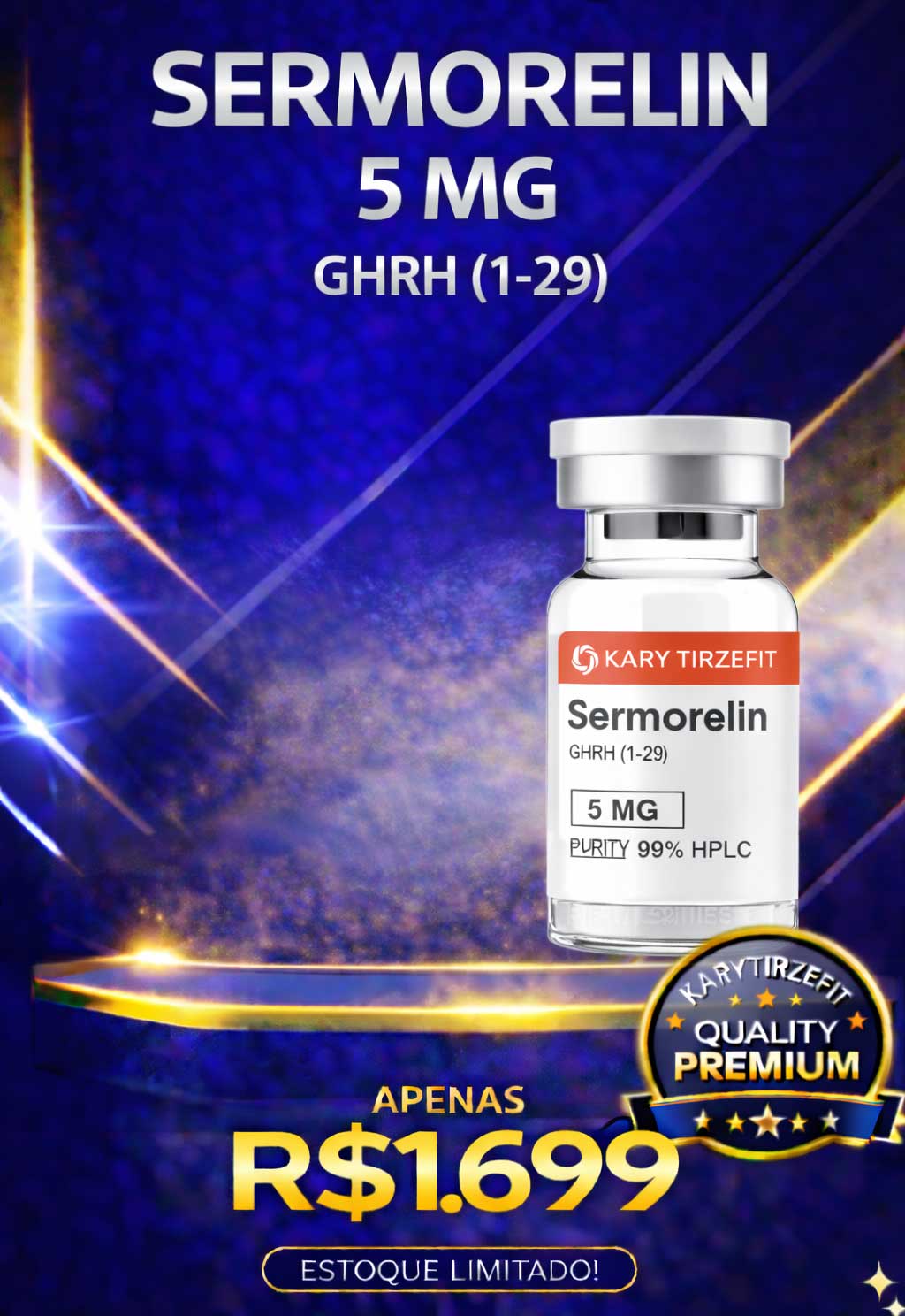 Sermorelin 5mg (Sermorelina) Peptideo para Emagrecimento e Ganho de Massa PepScien