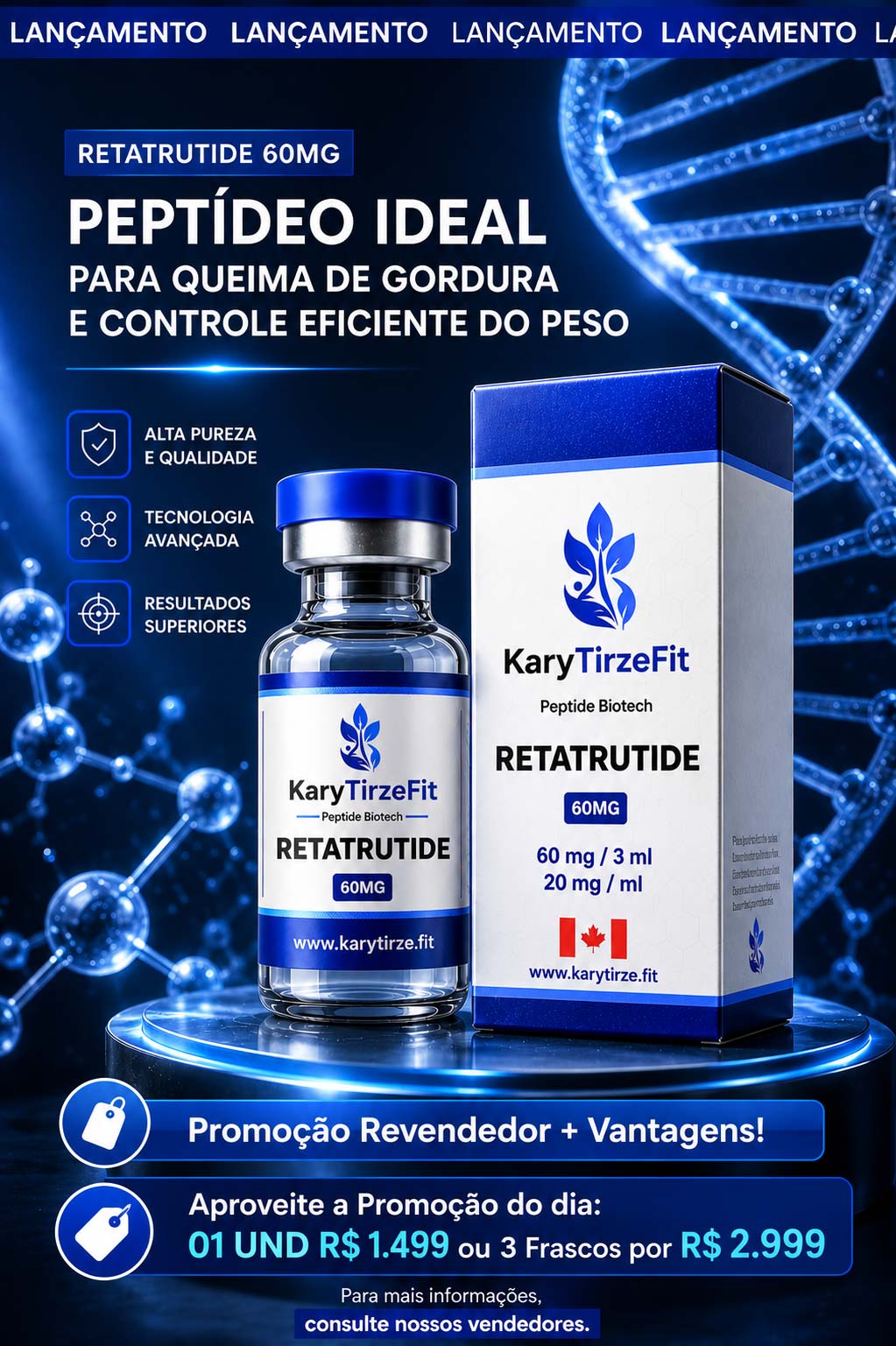 Retatrutide Solucao Injetavel (Importada Retatrutida) GLP 3 Licence 60mg BioGen