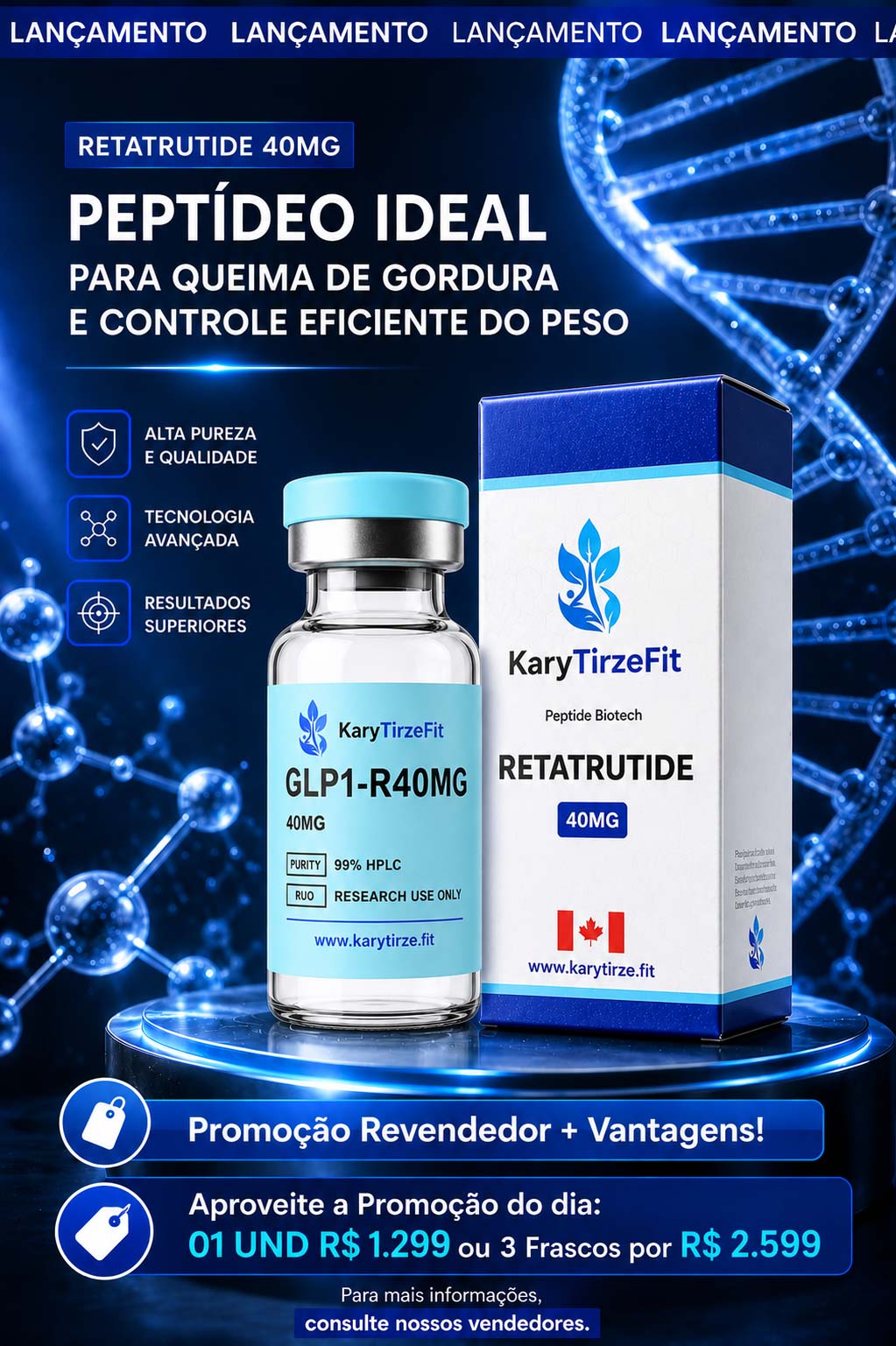 Retatrutide Solucao Injetavel (Importada Retatrutida) GLP 3 Licence 40mg BioGen
