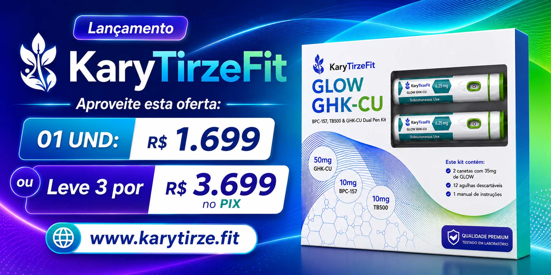 Synedica Glow GHK-CU 10/10/50MG com BPC-157, 5mg TB-500 Pen 70mg