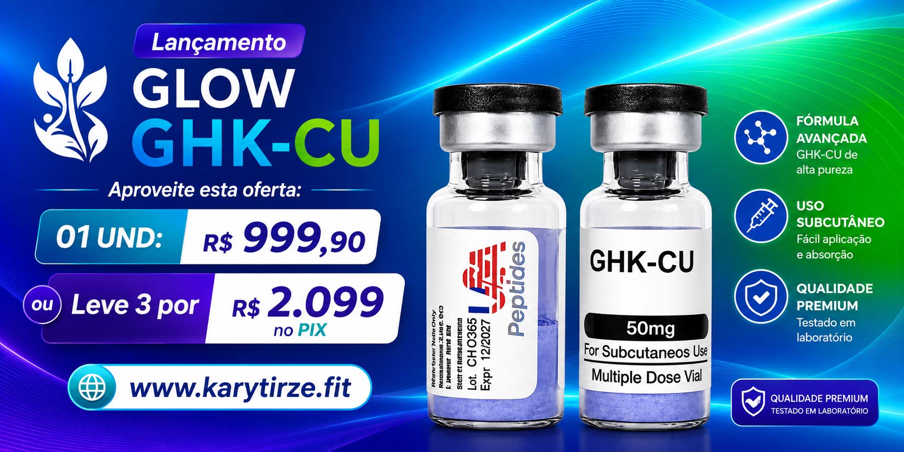 GHK-CU 50mg Peptídeo Tratamento da Pele Elasticidade Colageno Rejuvenescimento USA
