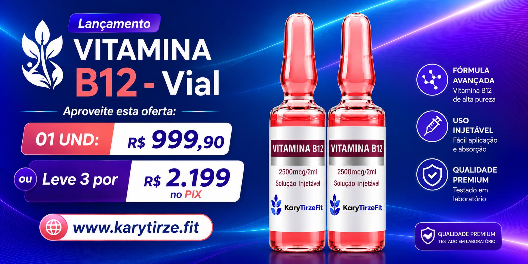 Vitamina B12 Metilcobalamina Vial Metabolismo e Homocisteina 2500mcg Injetavel Intramuscular