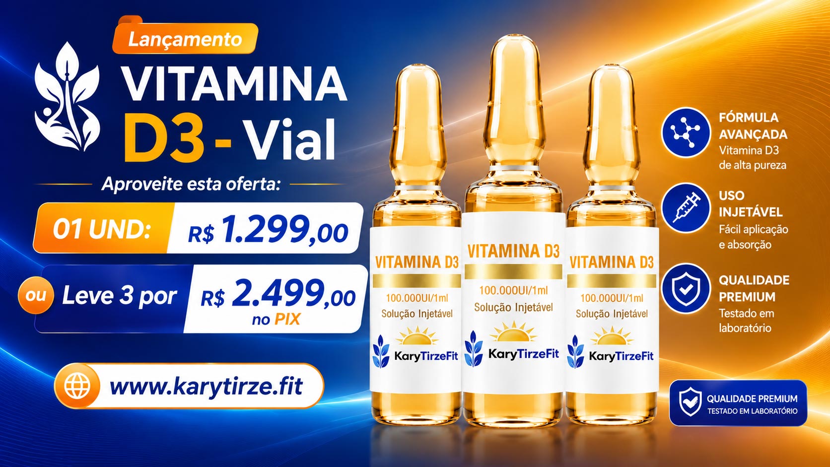 Vitamina D Injetavel Intramuscular 1000UI Colecalciferol Imunidade Fraqueza e Neuro