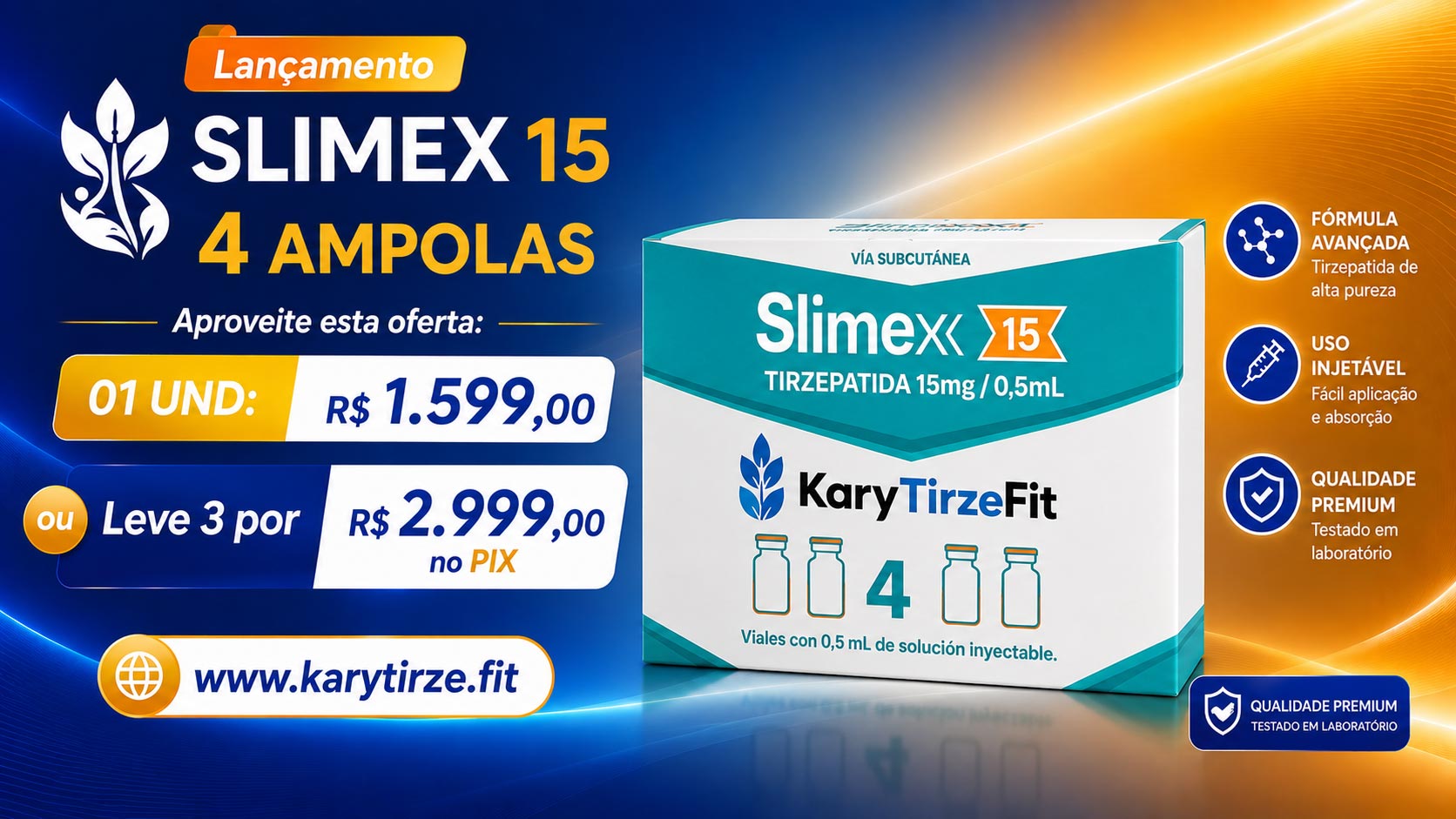 Slimex Eticos Tirzepatida Injection (Tirzepatide Mounjaro) Peptideo para Emagrecimento GLP2