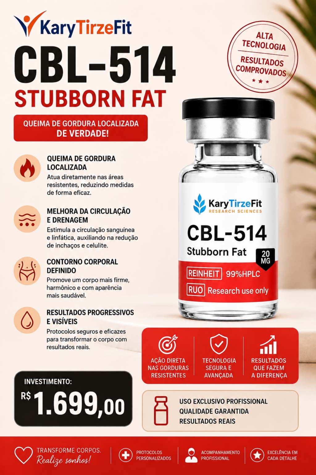 Peptideo CBL-514 para Gordura Localizada Lipo sem Cortes 20mg Lipolise Sceinces