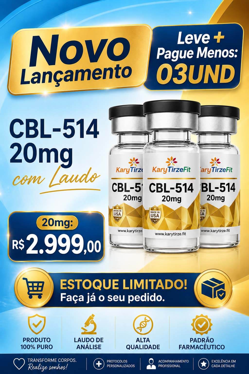 Peptideo CBL-514 para Gordura Localizada Lipo sem Cortes 20mg Lipolise Sceinces