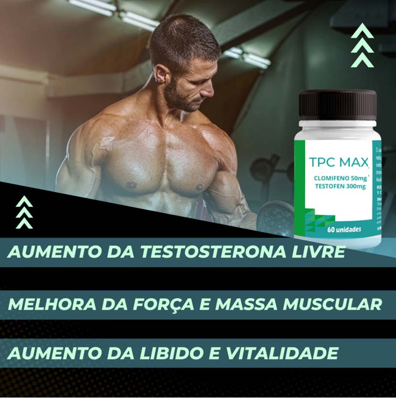 Blend Testosterone Testofen 300mg + Clomifeno 50mg Reposicao Ganho de Massa e Resistencia 60 caps