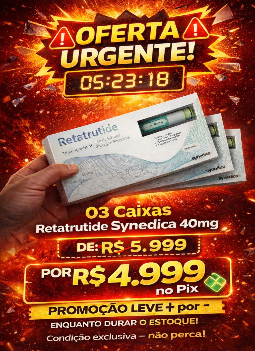 Combo 3x Synedica Retratutide 40mg Solucao Injetavel 4 doses (Importada Retratutida) - Caixa Verde
