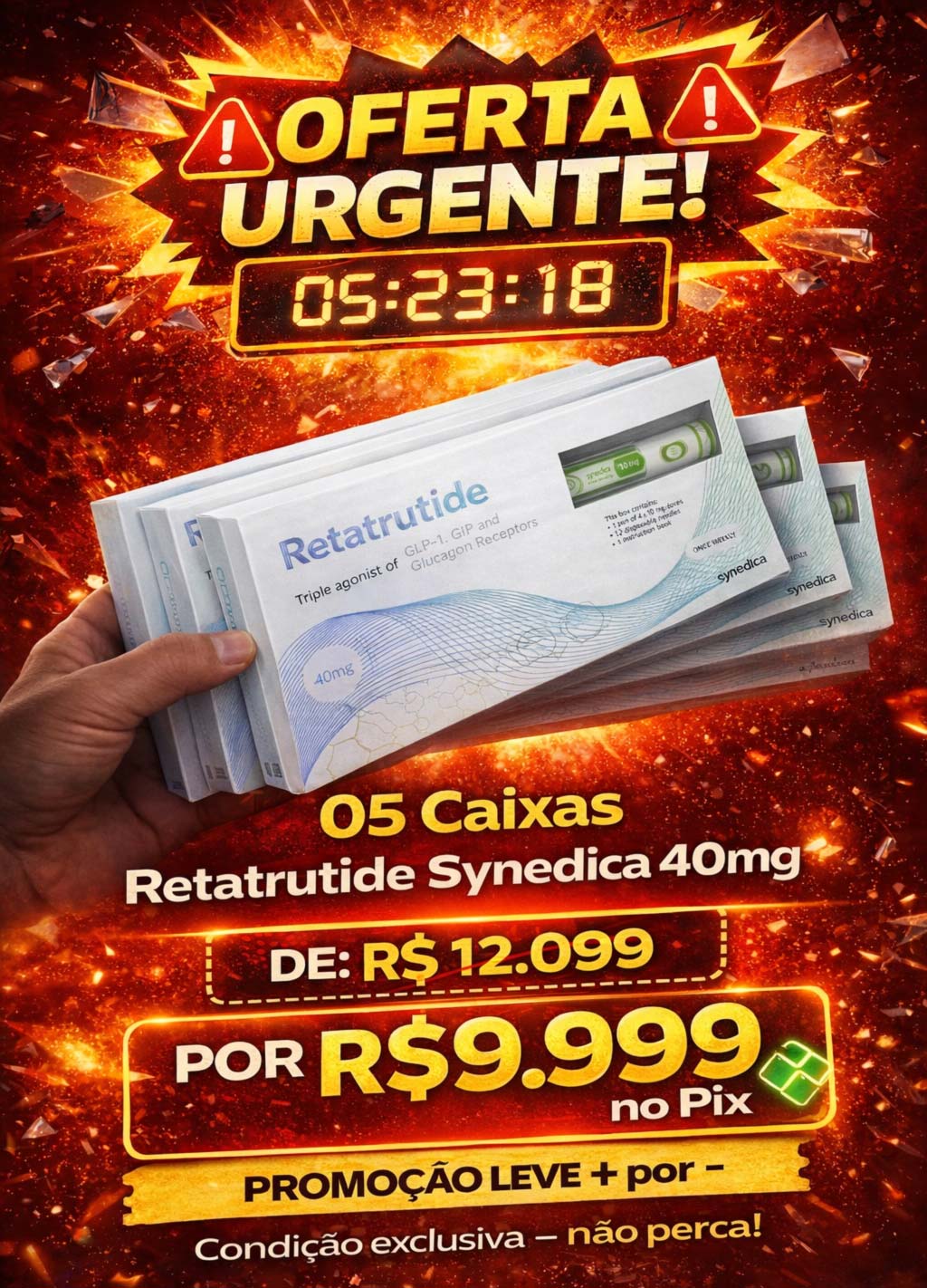 Combo 3x Synedica Retratutide 40mg Solucao Injetavel 4 doses (Importada Retratutida) - Caixa Verde