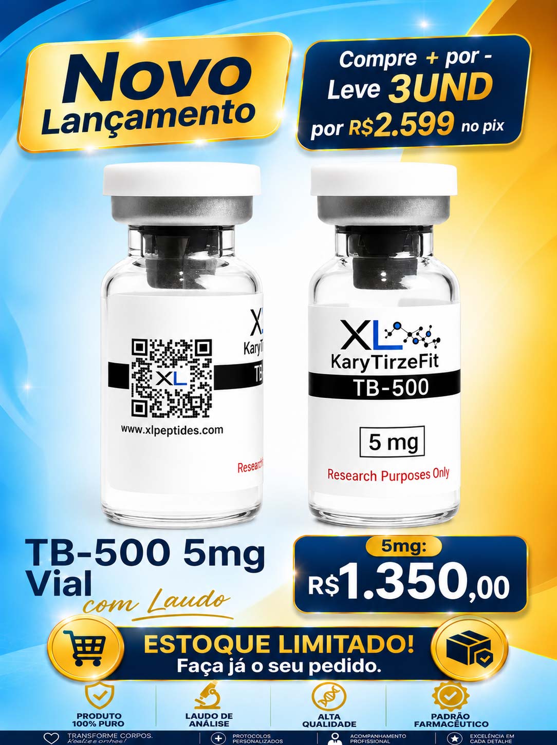 Peptideo TB-500 Thimosyn Beta-4 Recuperação Esportiva Lesões e Reparação 5mg XLX