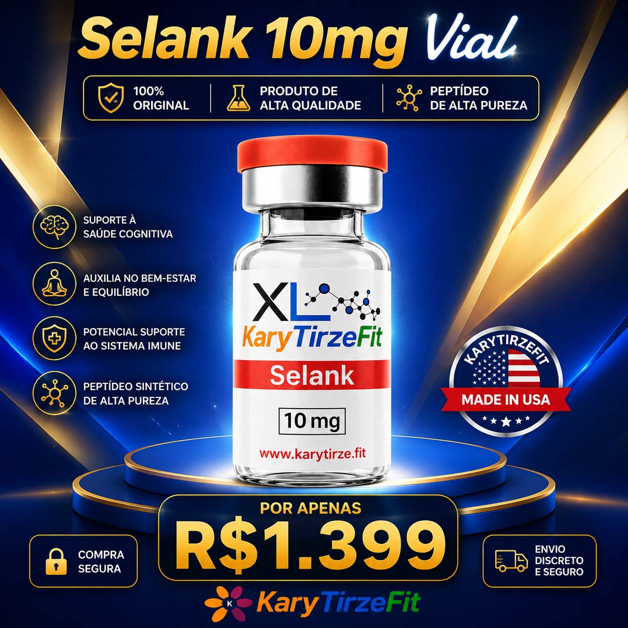 Peptideo SELANK 10mg Memoria Ansiedade Foco Concentração e Neuroproteção XLX