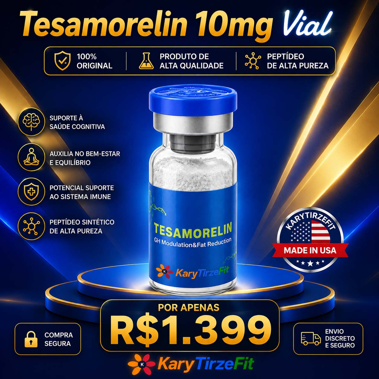 Tesamorelin 10mg Peptideo para Emagrecimento e Ganho de Massa GH Modulation