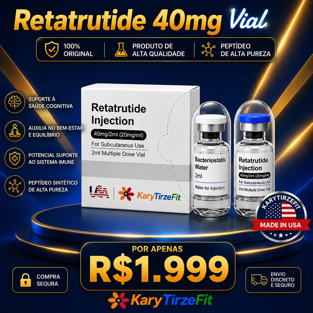 Retatrutide Solucao Injetavel (Importada Retatrutida) 40mg GLP 3 USA