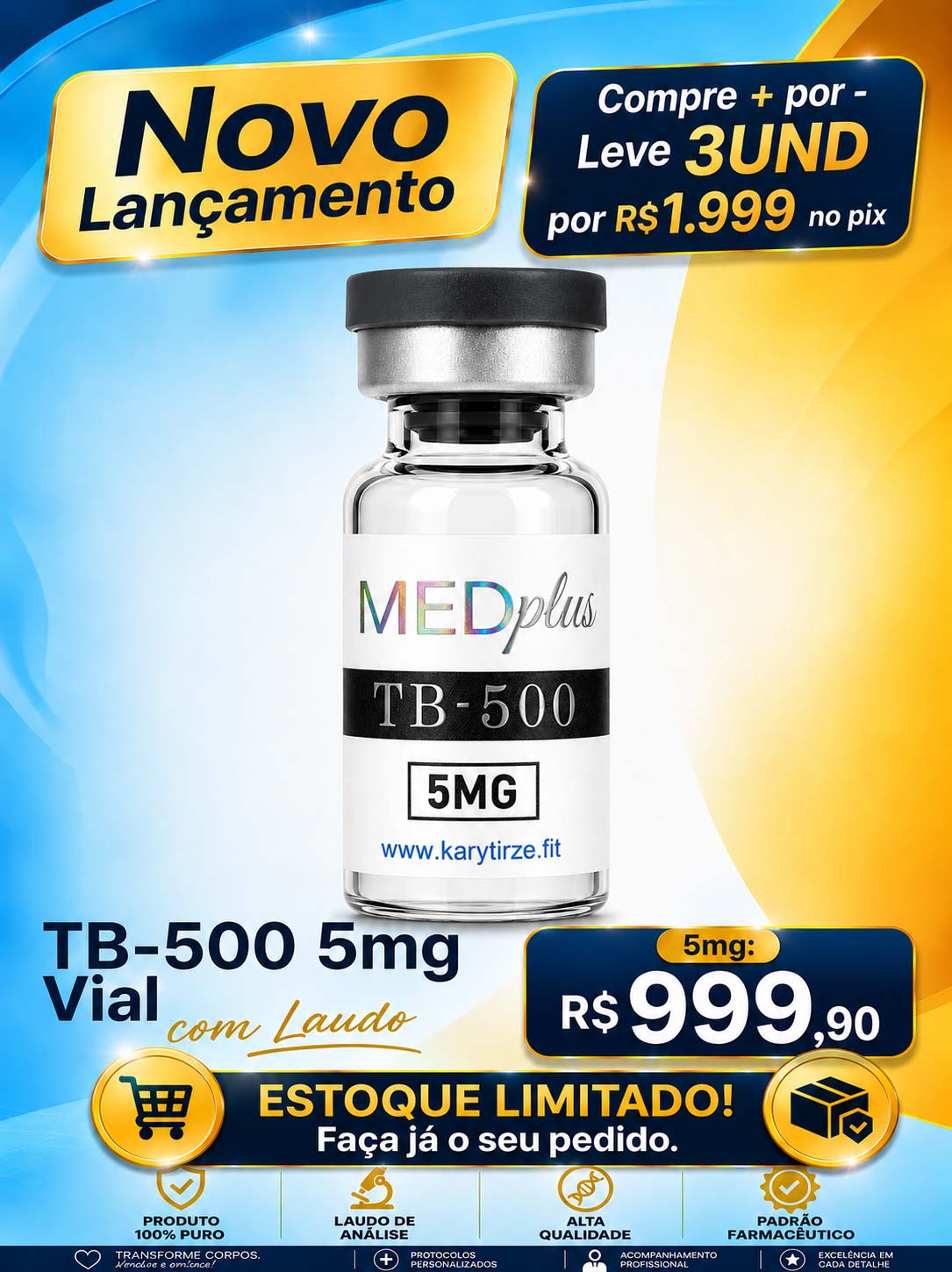 Peptideo TB-500 Thimosyn Beta-4 Recuperação Esportiva Lesões e Reparação 5mg  MedPlus
