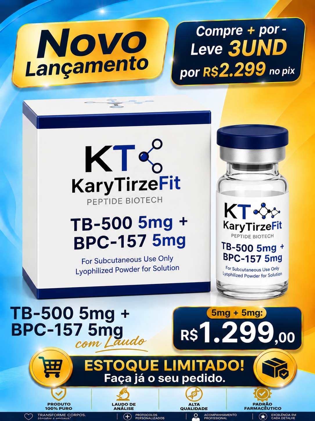 Peptideo TB-500 Thimosyn Beta-4 Recuperação Esportiva Lesões e Reparação 5mg Biotech