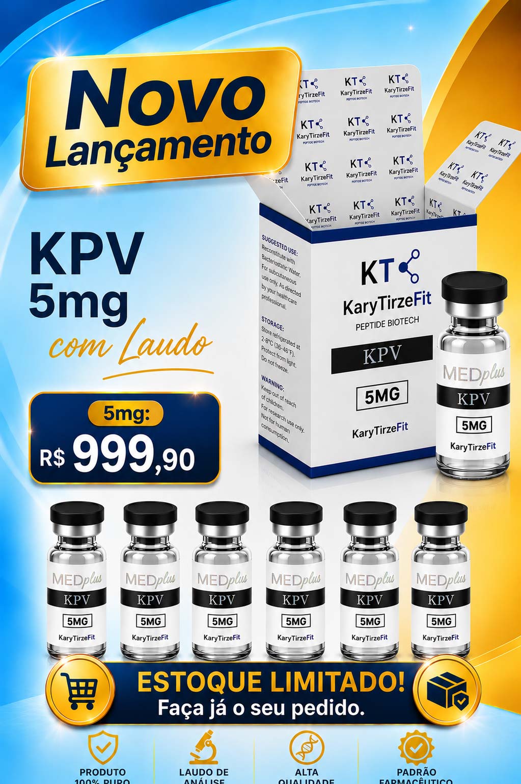 Peptideo Anti-Inframatório KPV 10mg Recuperação Muscular Saude Intestinal LS Derm