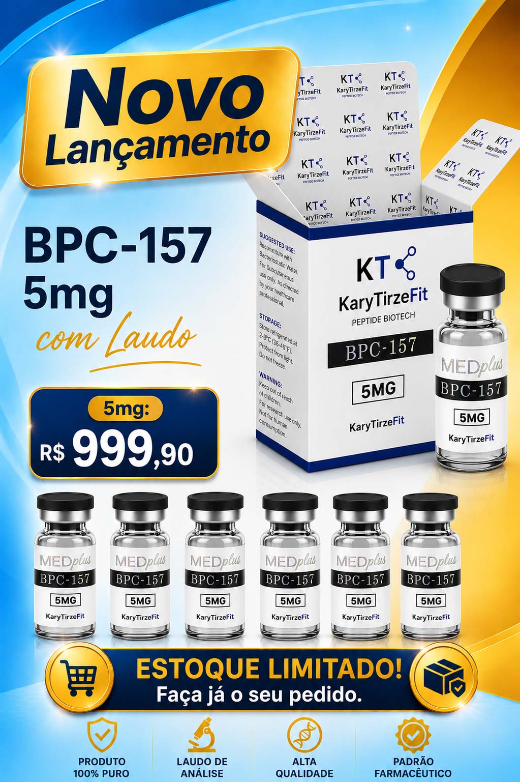 BPC-157 Peptideo de Recuperação e Reparação Muscular 5mg MedPlus