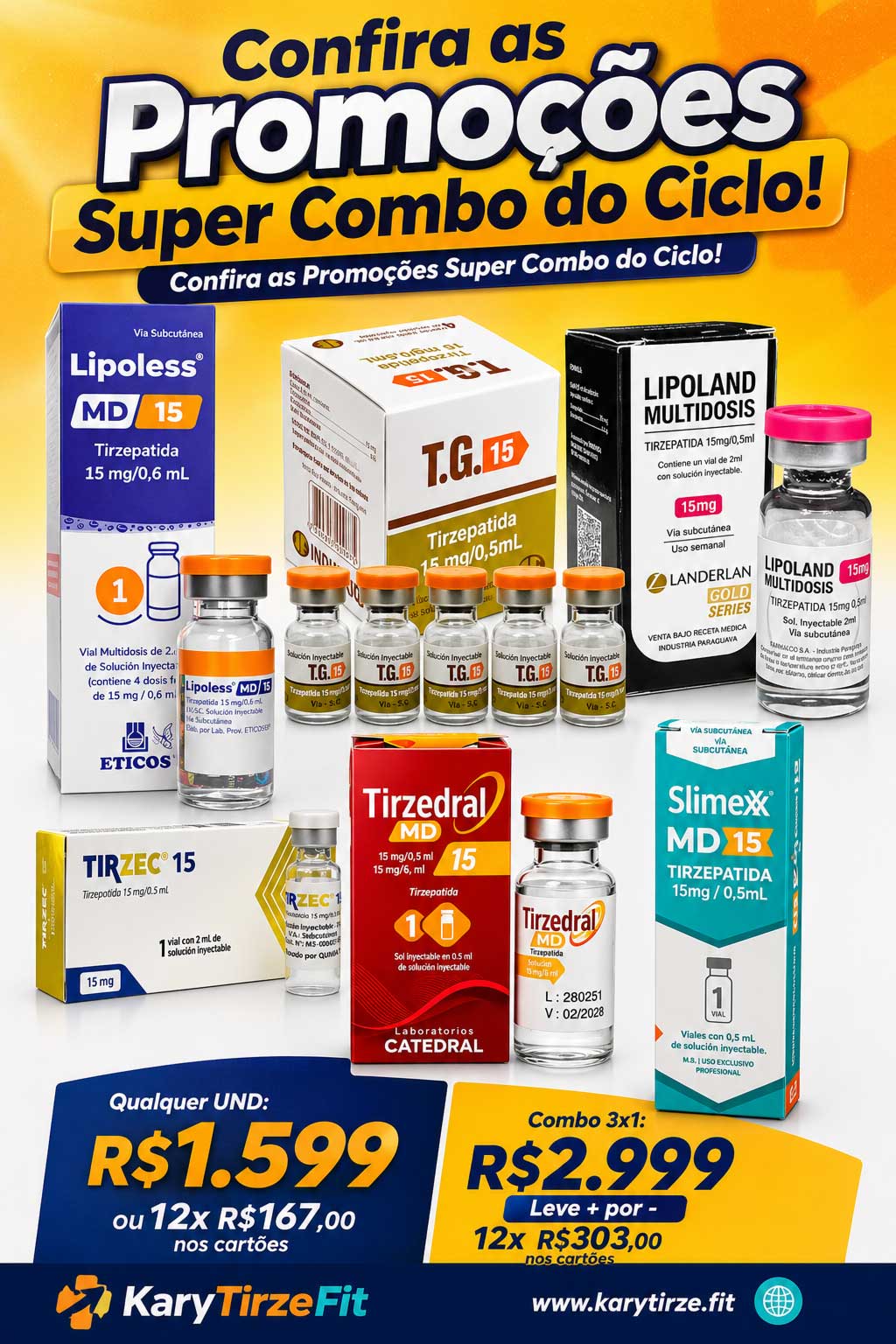 Combo 3x1 Tirzepatida Injection (Tirzepatide Mounjaro) Peptideo para Emagrecimento GLP2