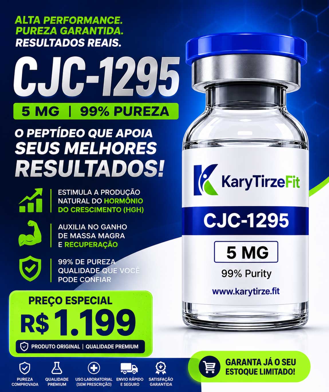 Peptideo CJC-1295 + Ipamorelin Massa Muscular Recuperação Redução de Gordura Biotech 5mg
