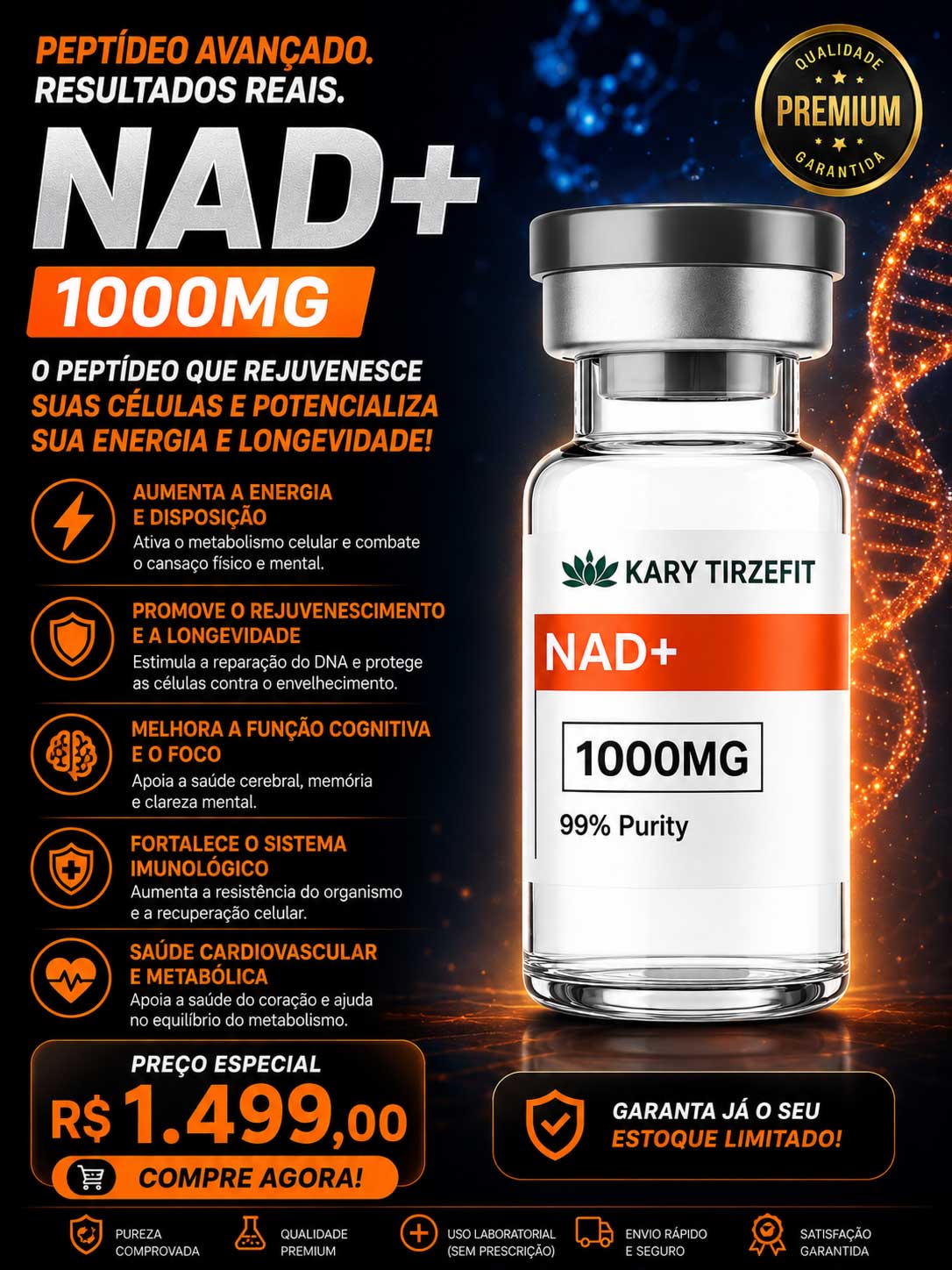 NAD+ 1000mg Solucao Injetavel (Importado) Energia e Metabolismo PepScien