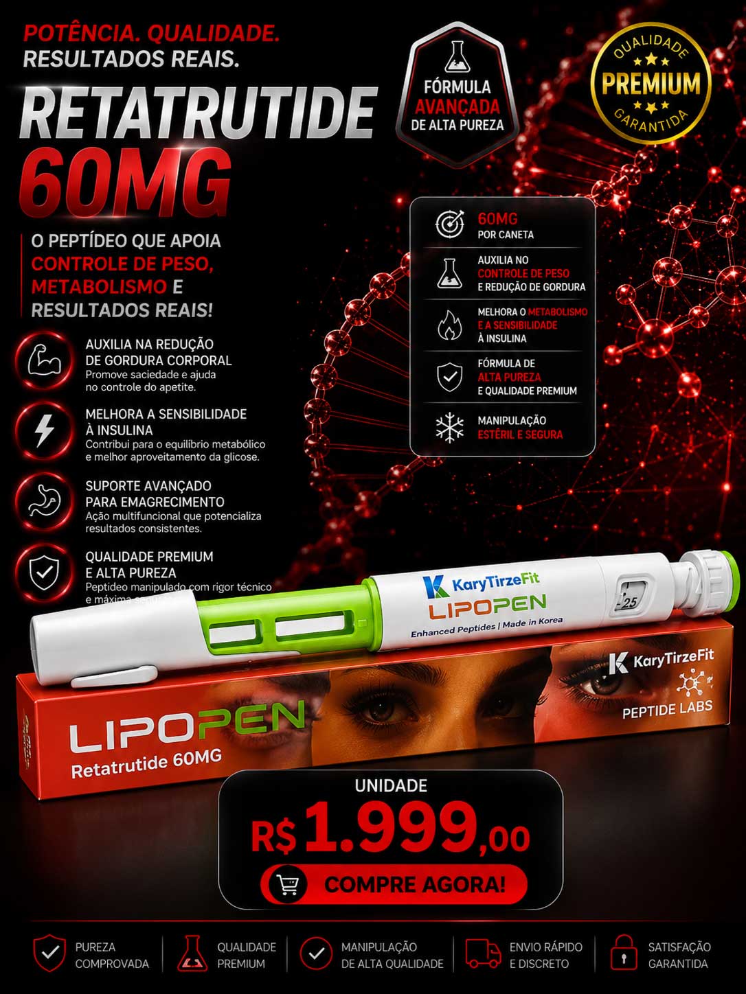 Retatrutide 60mg Solucao Injetavel (Importada Retatrutida) GLP 3 Caneta MD LpPen