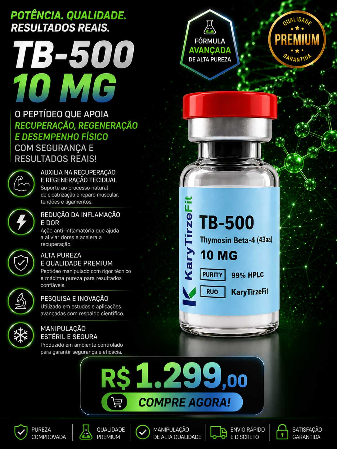 Peptideo TB-500 Thimosyn Beta-4 Recuperação Esportiva Lesões e Reparação 10mg PepScien