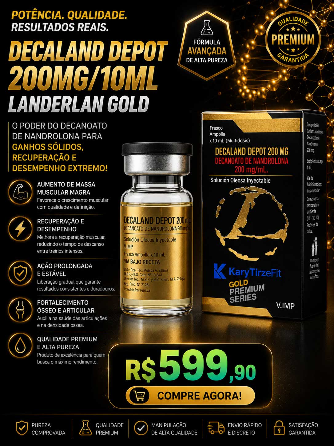 Decanoato de Nandrolona (DECA) Multidose 10ml Ganho de Força e Massa Muscular 200mg
