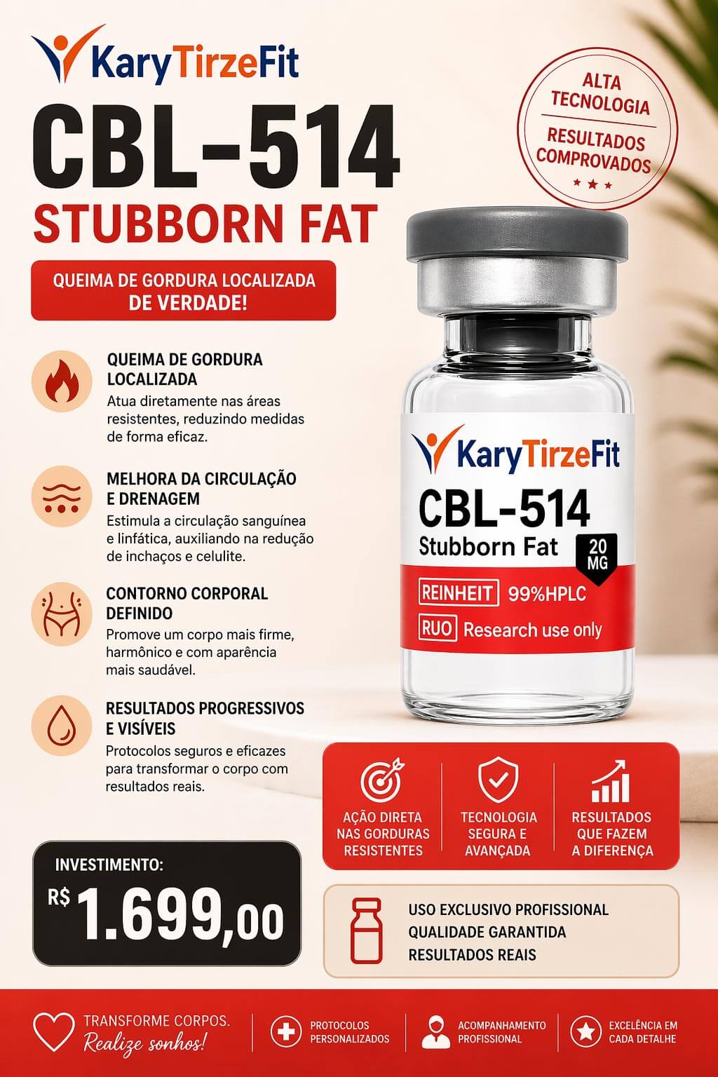 Peptideo CBL-514 para Gordura Localizada Lipo sem Cortes 20mg Lipolise Sceinces
