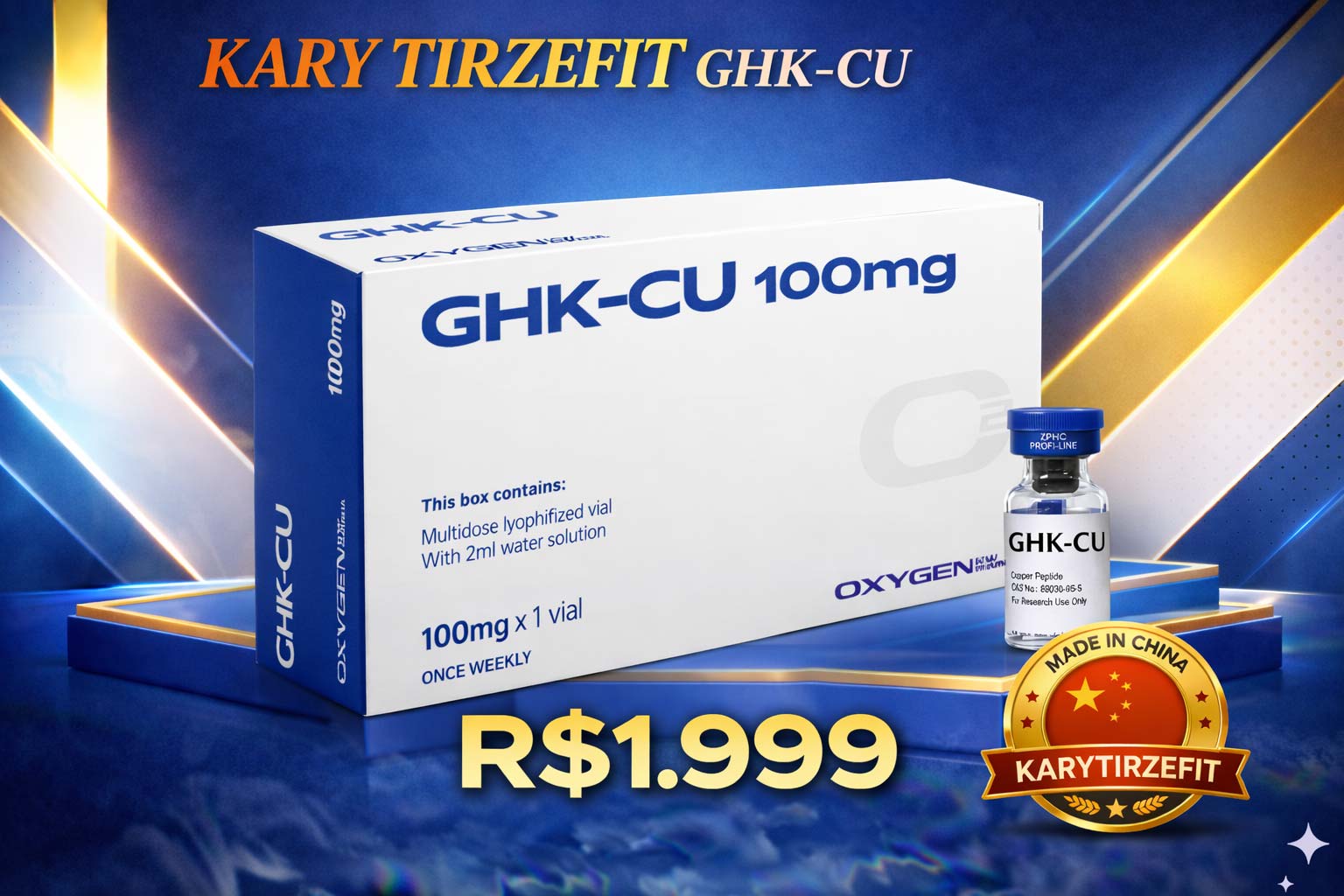 GHK-CU 100mg Oxy Peptídeo Tratamento da Pele Elasticidade Colageno Rejuvenescimento