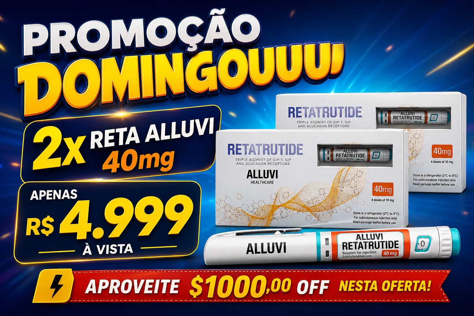 Combo 2x Alluvi Retatrutide 40mg Solucao Injetavel 4 doses (Importada Retatrutida)