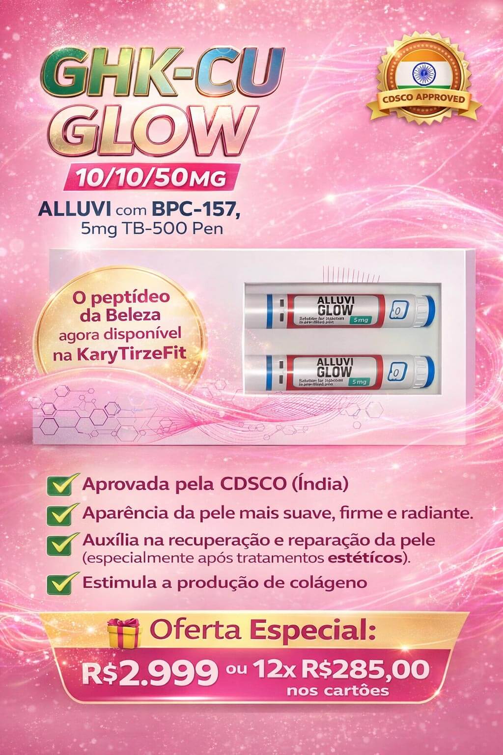 GHK-CU GLOW 10/10/50MG ALLUVI com BPC-157, 5mg TB-500 Pen