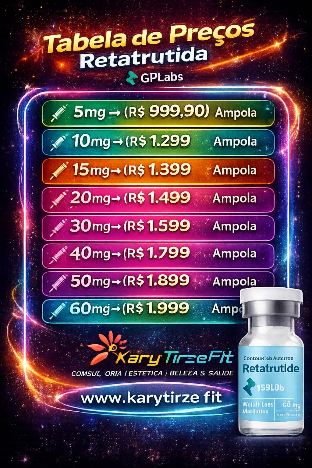 GpLAb Retratutide 60mg Solucao Injetavel (Importada Retratutida)