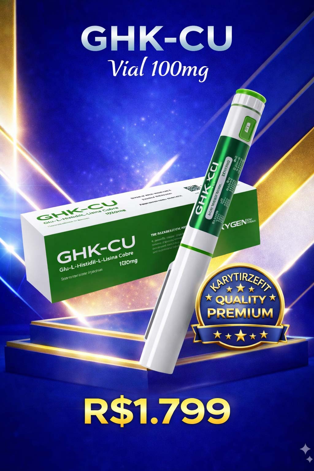GHK-CU 100mg Peptídeo para Tratamento da Pele Elasticidade Colageno Rejuvenescimento OxyG Pen
