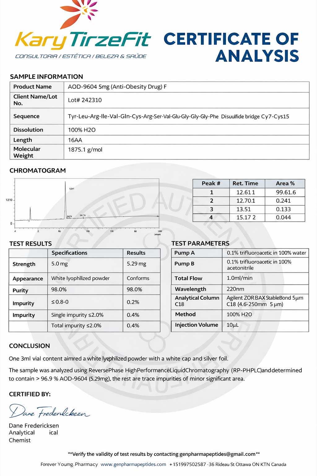 Peptideo AOD-9604 5mg + Agua Bacteriostatica Cooper Queima de Gordura Emagrecimento