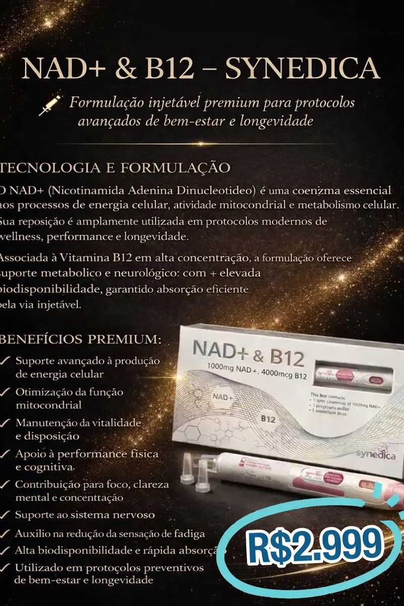 Synedica NAD+ B12 40mg Solucao Injetavel (Importado) Energia e Metabolismo